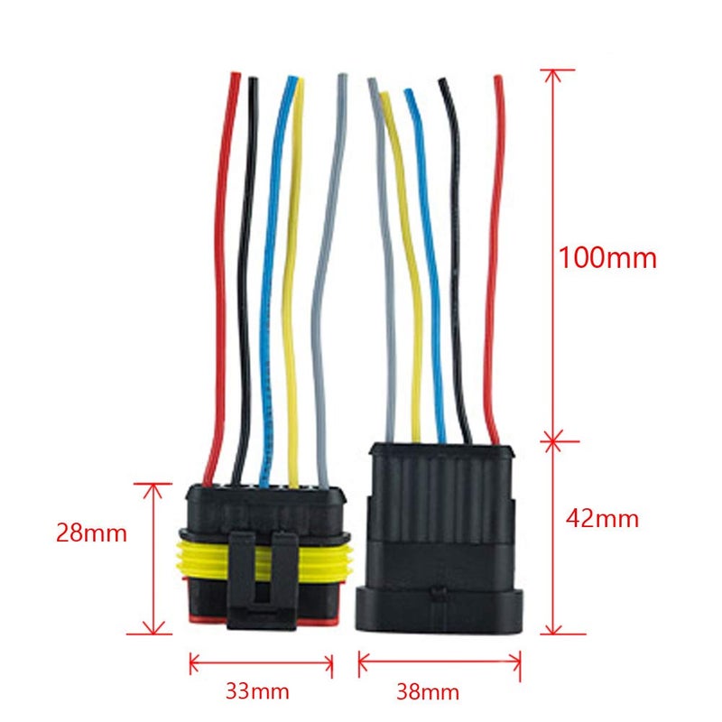 ESUPPORT 5 Pin Way Car Auto Waterproof Electrical Connector Plug Socket Kit with Wire AWG Gauge Marine Pack of 5 - Image 2